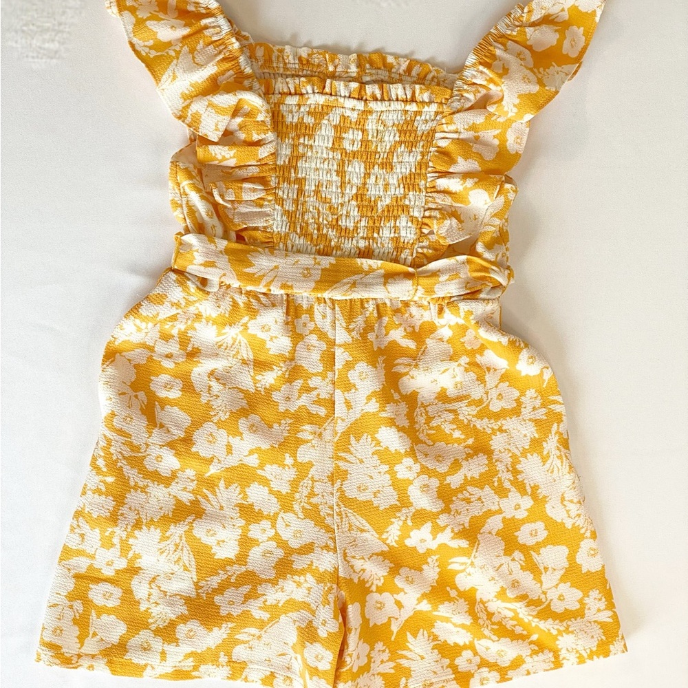 Rare Editions Girls Floral Romper | Yellow & White | Size 8
